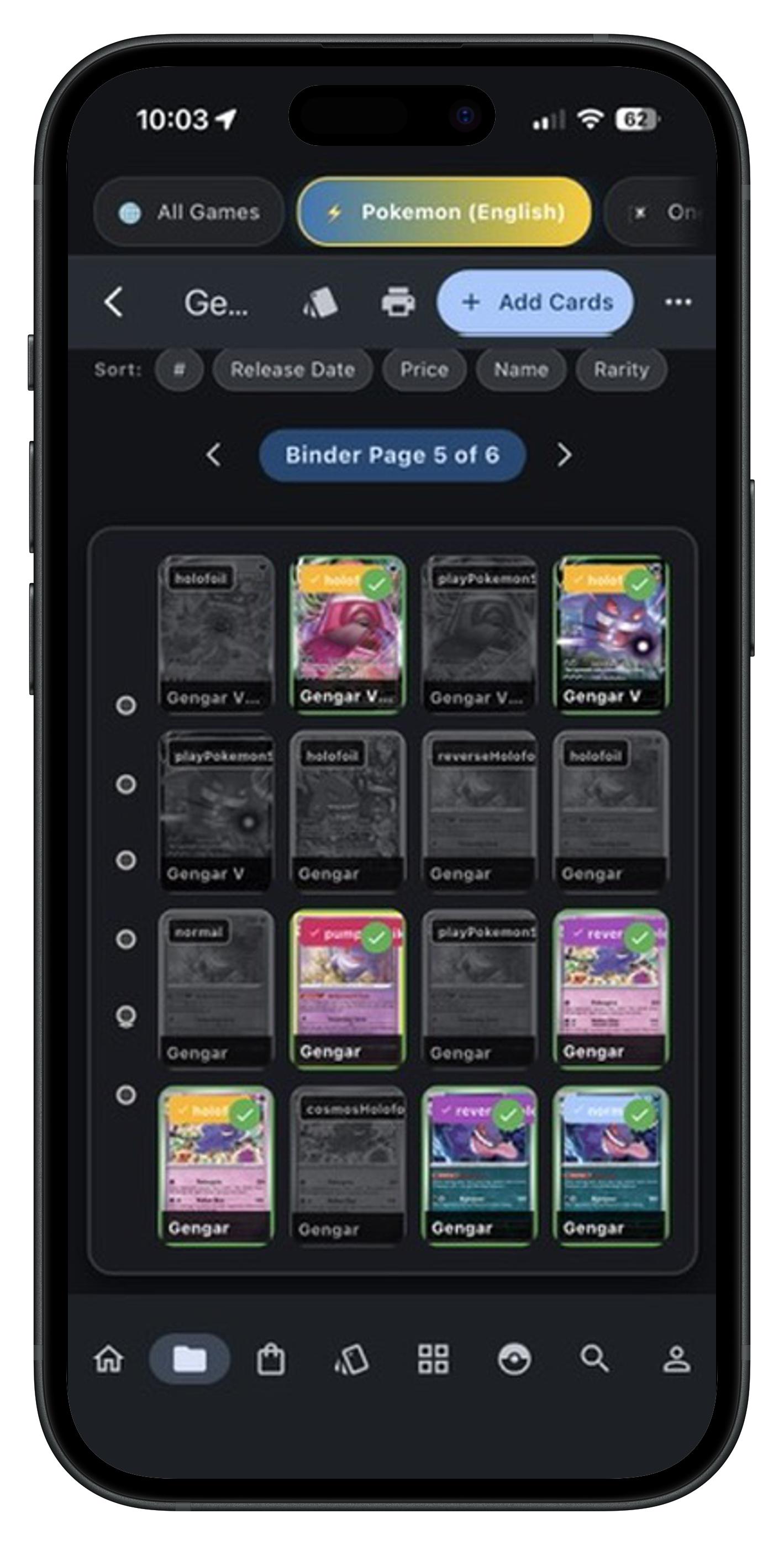 CardStrata iPhone App Binder Interface