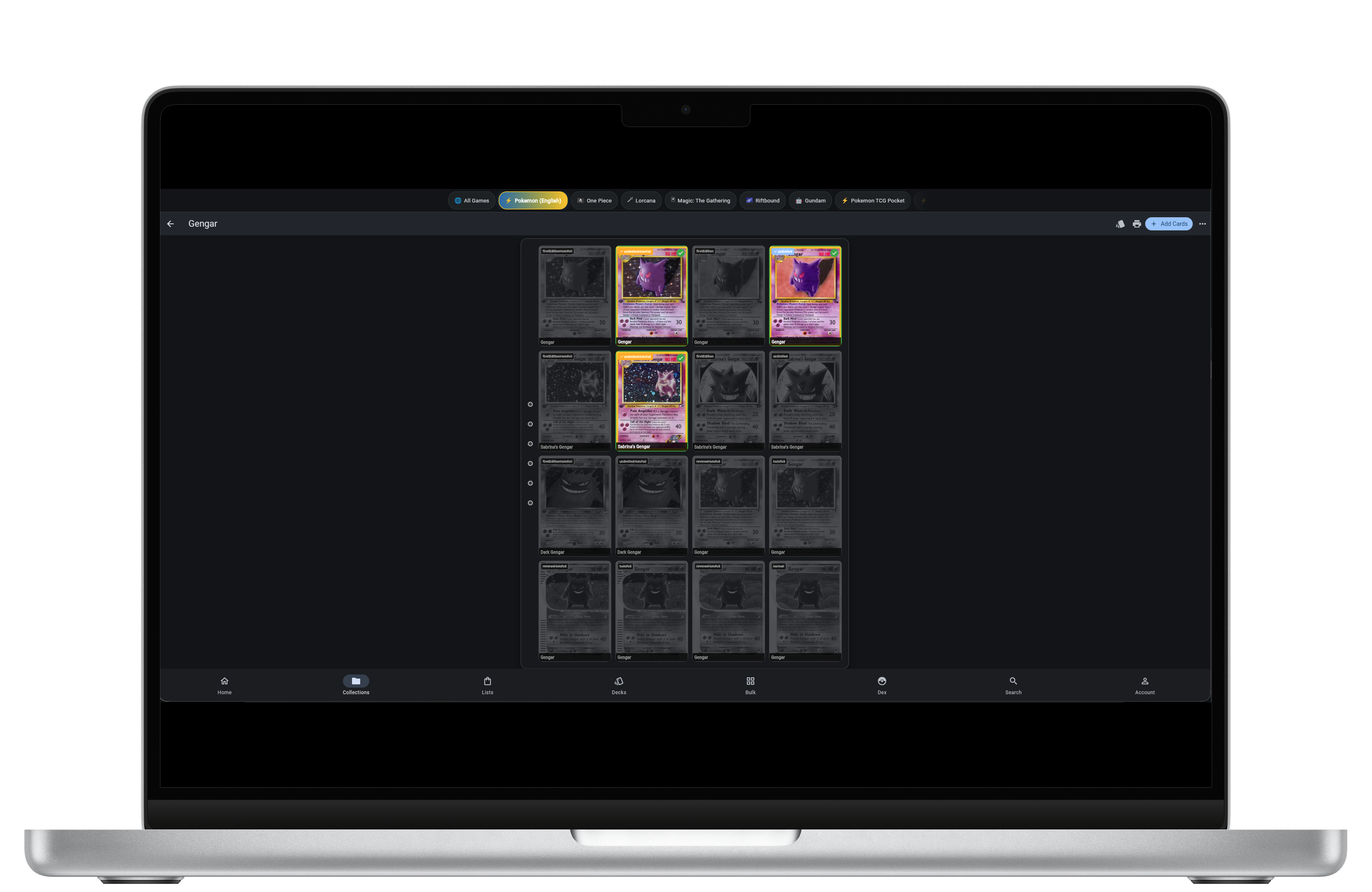 CardStrata 16-Pocket Binder Web App Interface